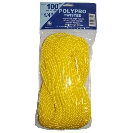 T.W. Evans Cordage Co. 1/4. x 100 ft. Twisted Yellow Polypro Rope 88010